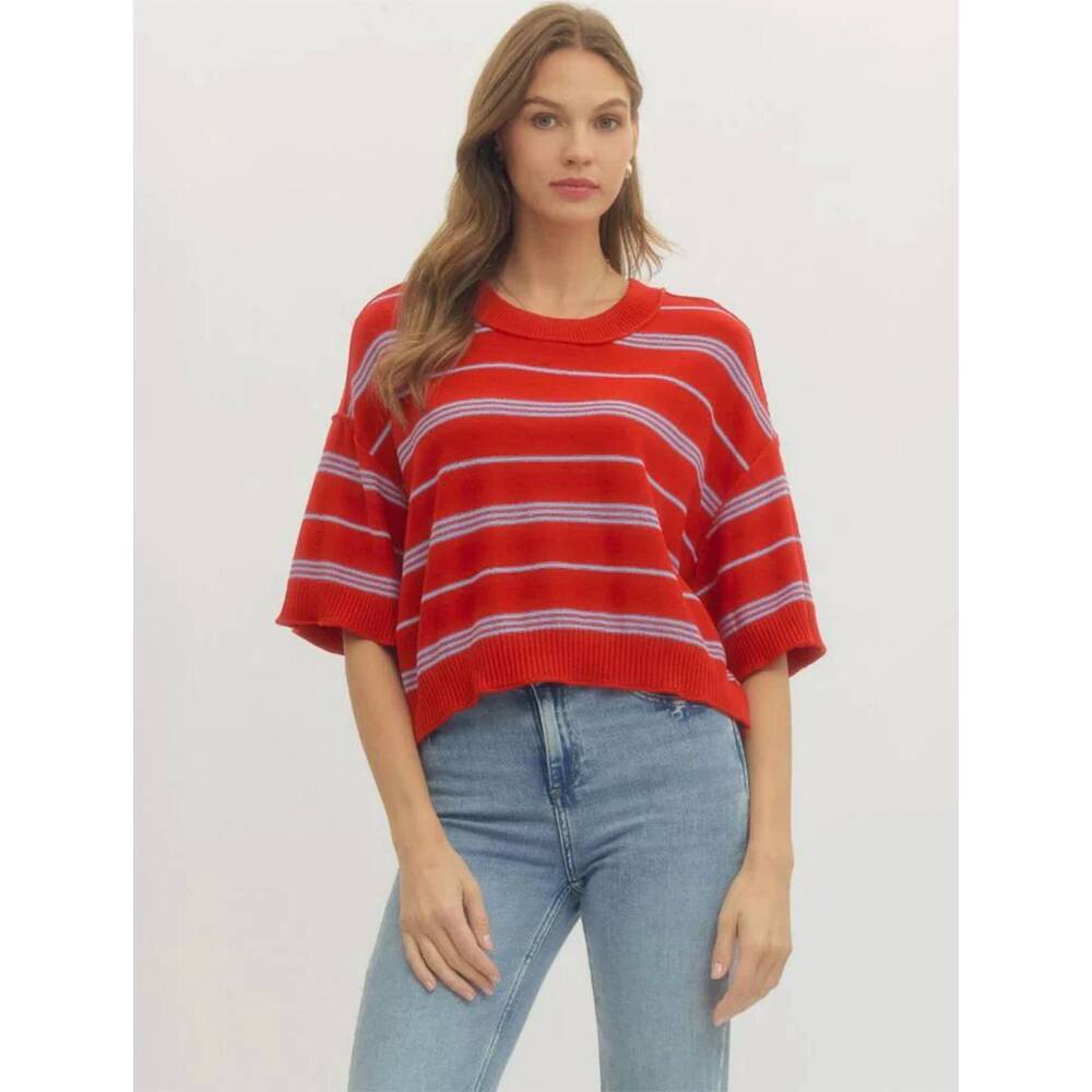 NEW ENTRO poppy striped sweater in red